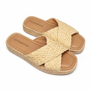 12Thompson Luna Raffia Platform Slide Sandals Size 6